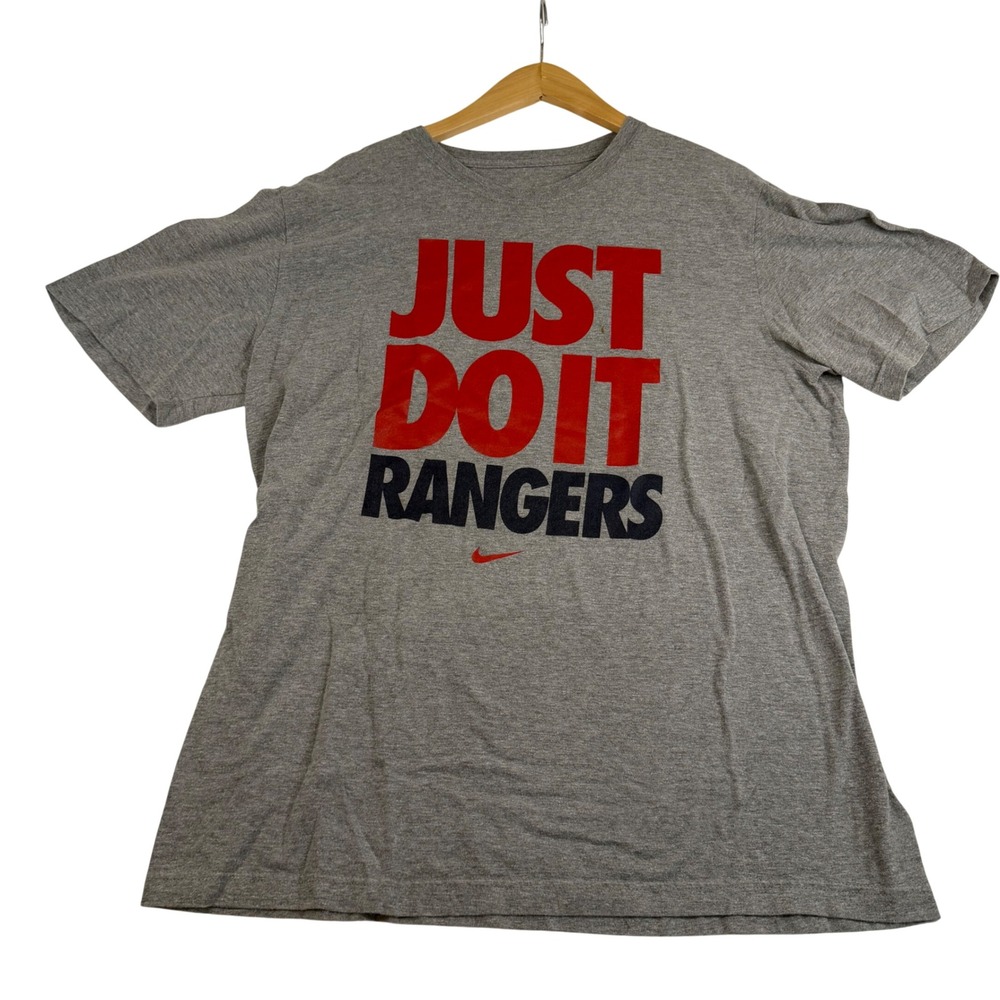 Nike Texas Rangers Just Do It Graphic T-Shirt Mens Gray Short Sleeve‎ MLB Tee
